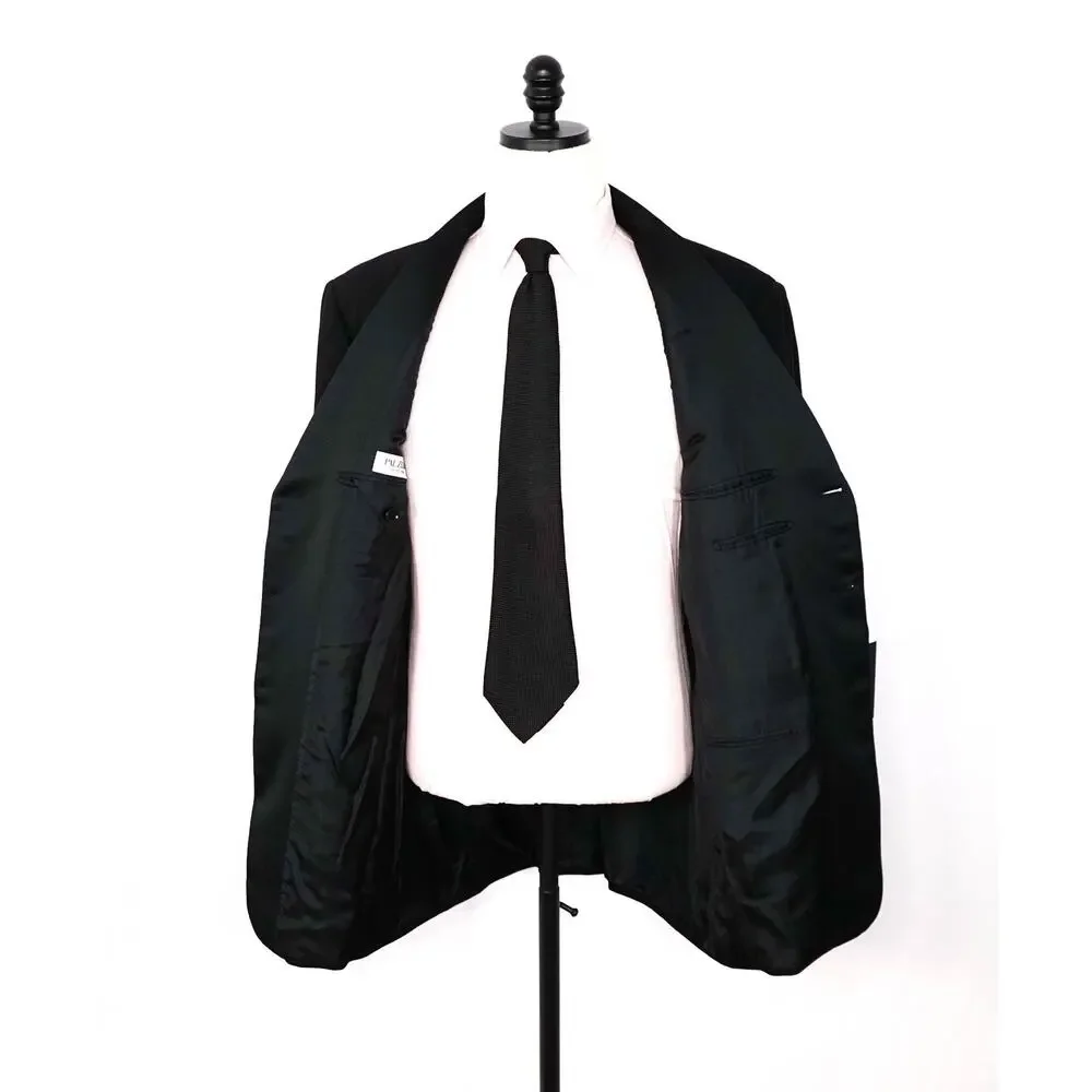 PAL ZILERI - *VINTAGE* Black Wool 3Btn Notch Lapel Tuxedo - 44L